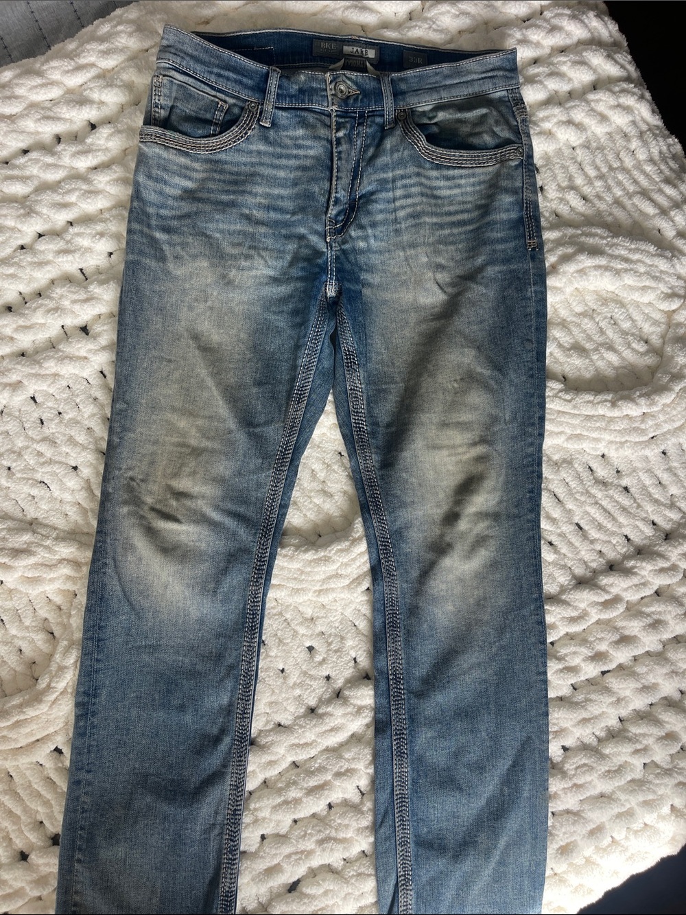 BKE Mens Size 33x30 Regular Light Blue Faded Denim Jeans w/Back Pocket Stitching - Picture 5 of 5